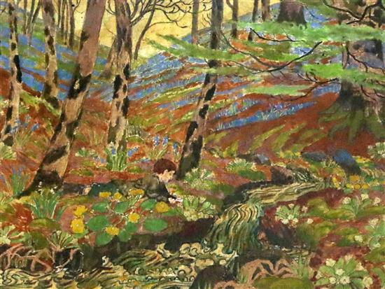 J. E. Mooney Bluebells and Primroses 18 x 23cm.